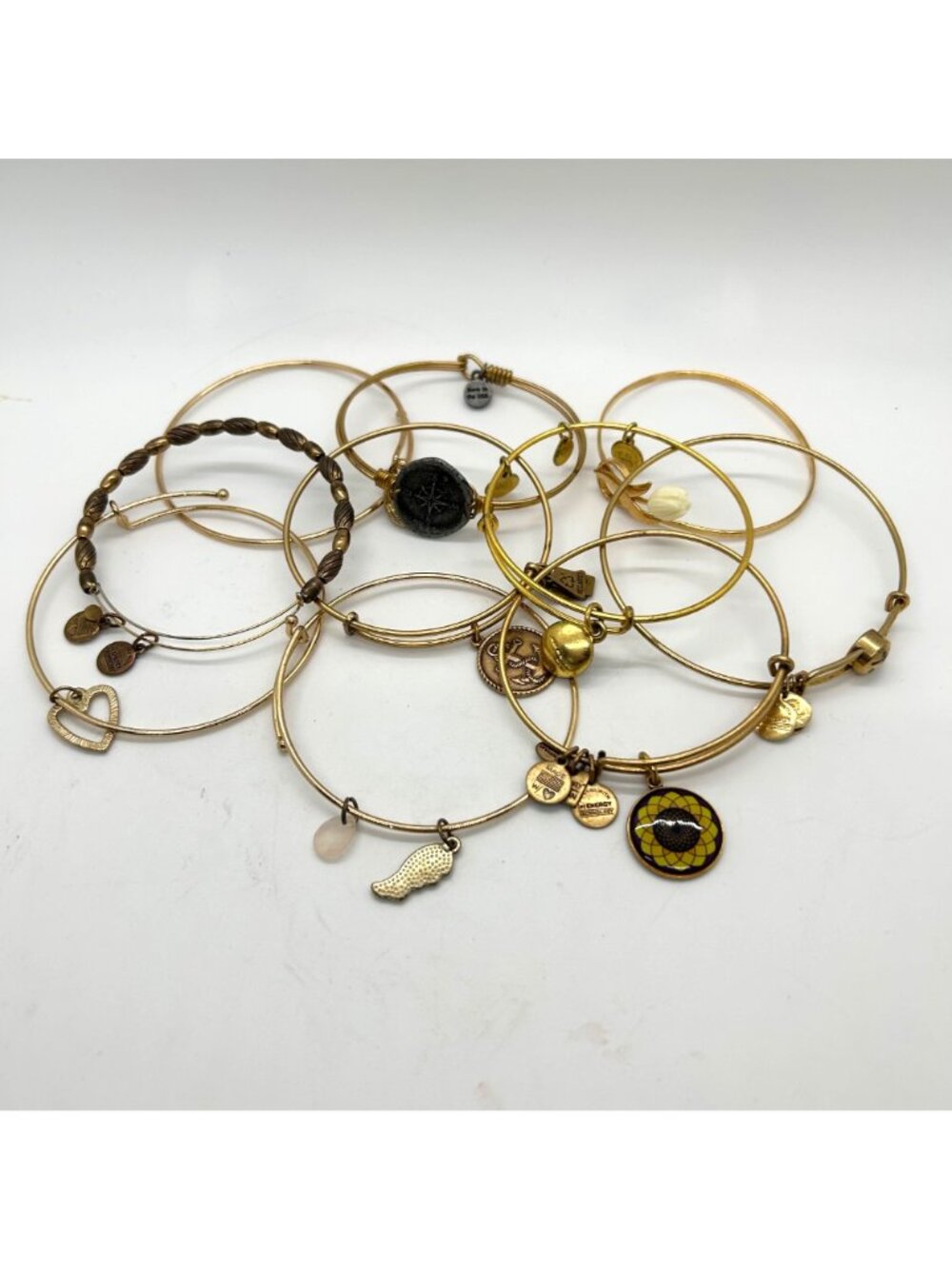 Lot Of 10 Gold-Tone Bracelets 4 Alex And Ani 1 Avon 1 Wind And Fire - Picture 7 of 10
